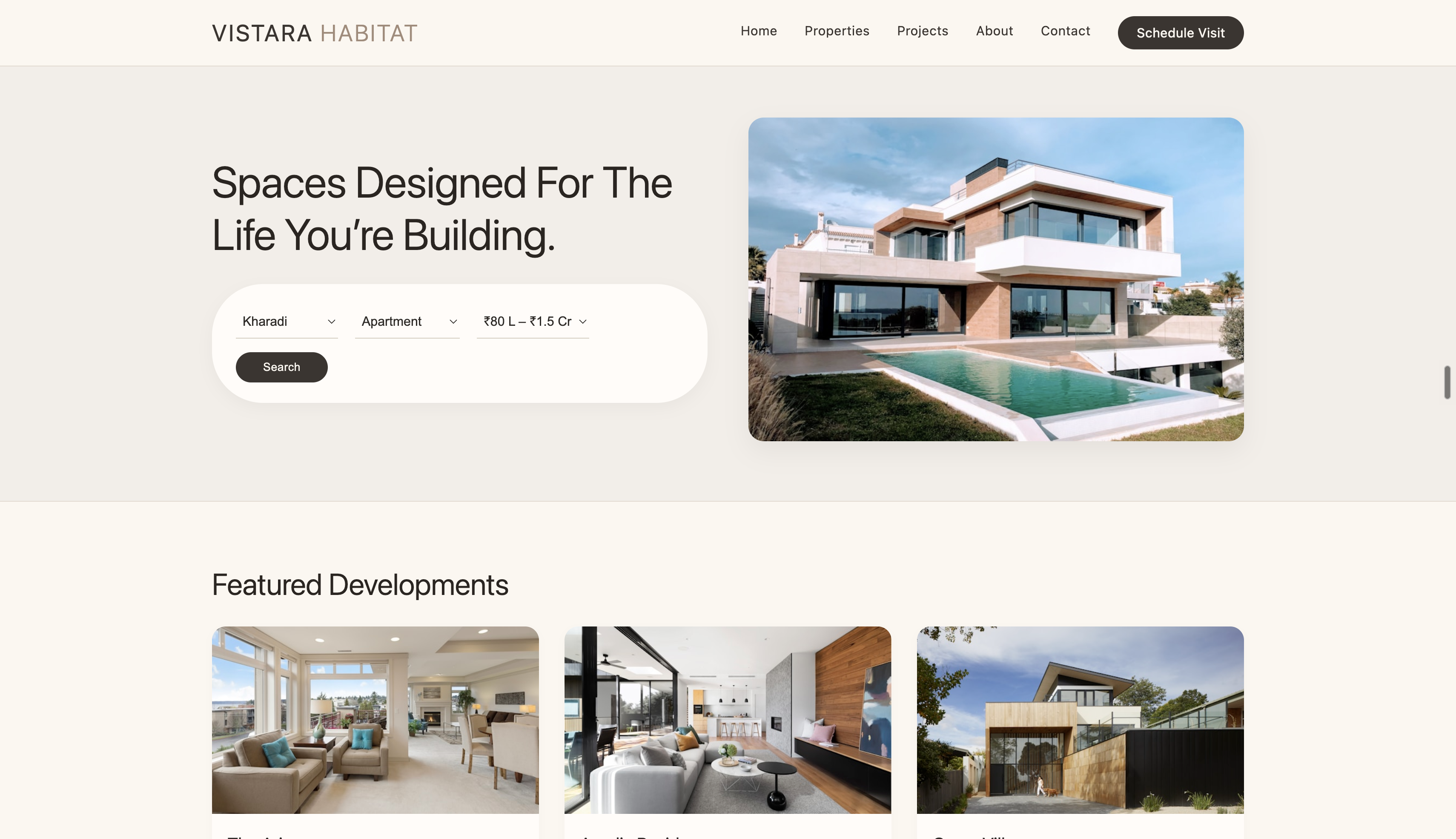 Website project for Vistara Habitat real estate business