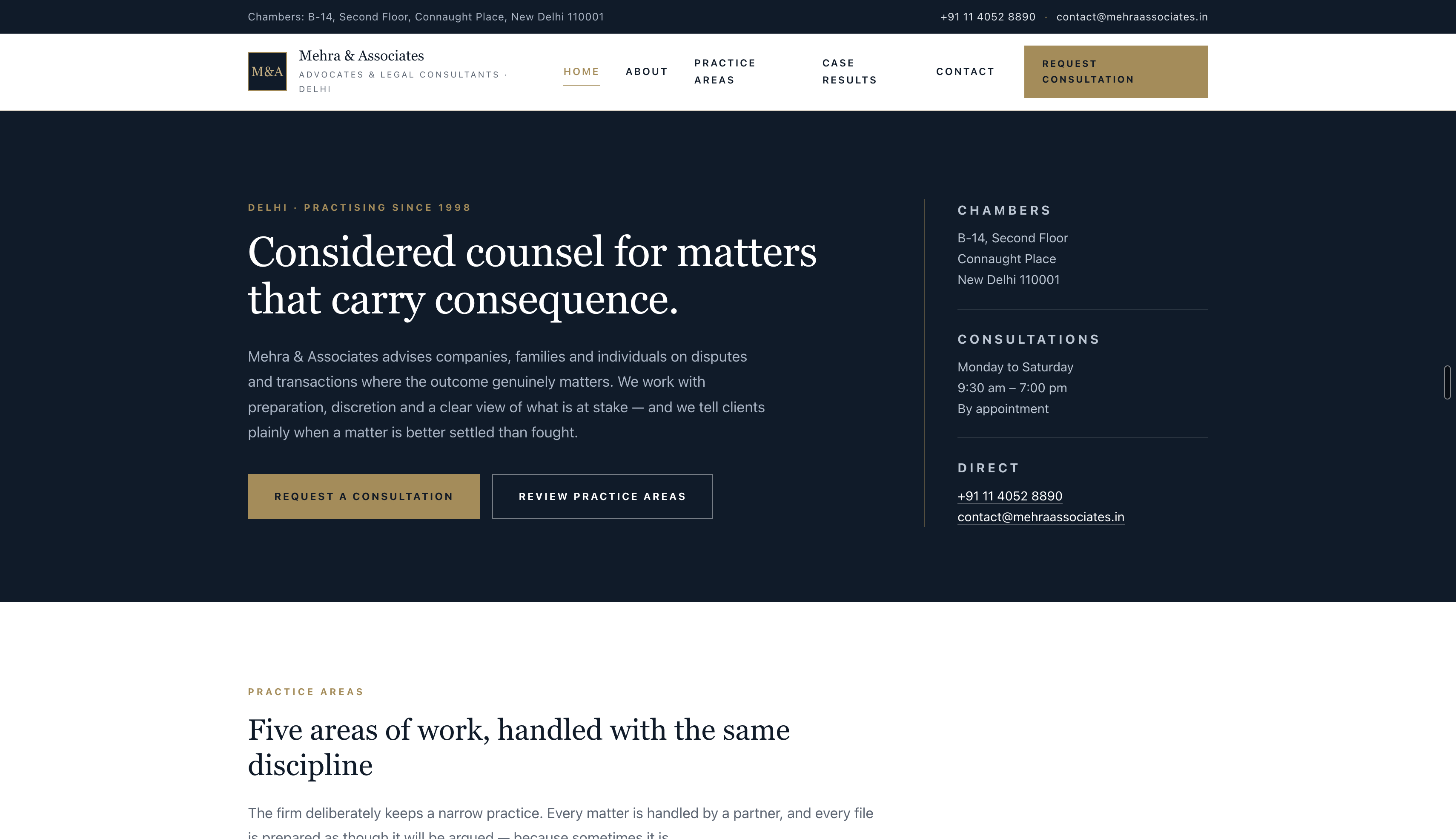 Website project for Mehra & Associates law firm